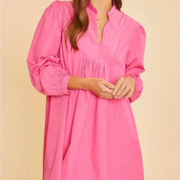 Annie | Dresses | Bubble Gum Pink Baby Doll Long Sleeve High Nec | Poshmark